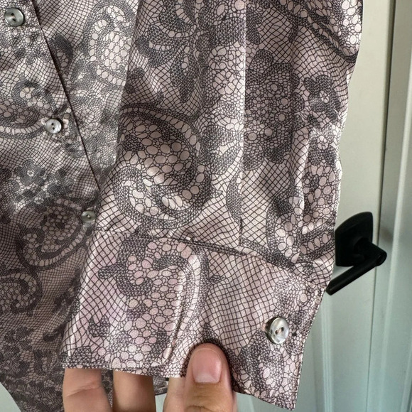 Soft Surroundings Satin Button Blouse Lace Print Womens Size Petite X-Large - Picture 7 of 8